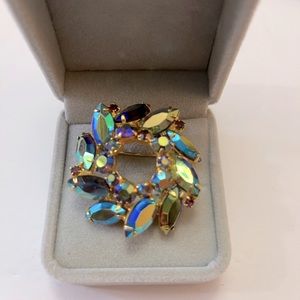 Vintage Aurora Borealis Rhinestone Brooch circa 1960s 2” diam